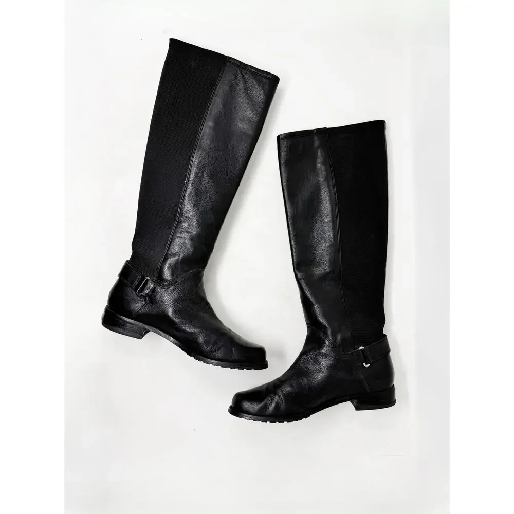 [Stuart Weitzman] Black Leather Accummulate Tall Knee High Riding Boots Size 7.5